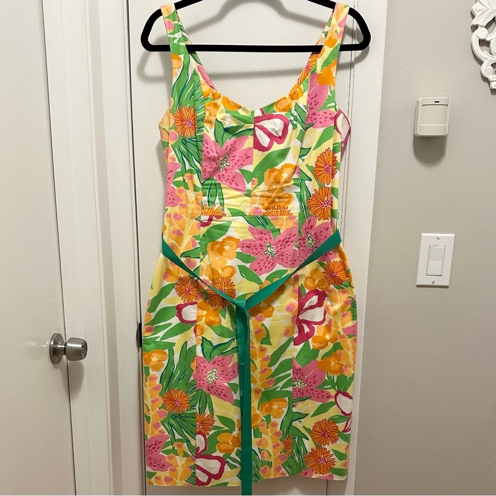 Lilly Pulitzer Sleeveless Floral Shift Sheath Dress 8 Belted Paradise Spring